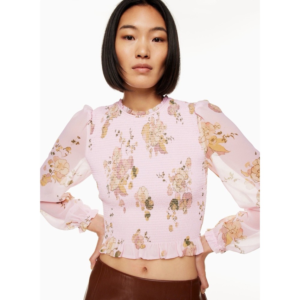 Aritzia New Tempest Blouse Pink‎ Chiffon Womens XS Cottagecore Romantic Feminine